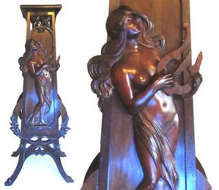   Musem worthy Carved Mucha Maiden STAND 1900 Symbolist Harp Furniture