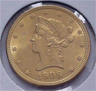 USA 10 GOLD DOLLARS COIN, CORONET 1906 D UNC SUPERB
