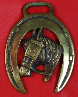 Horse Head Blinkers Horseshoe Vintage CAST HORSE BRASS Harness Wear 