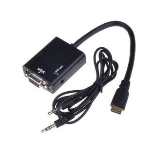 Black Mini HDMI Male to VGA Female MF w/ Audio Output Adapter PC 