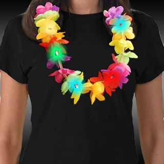 LED Flower Light Up Lei Hawaiian Party Beach Rave Burning Costume Man 
