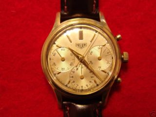 HEUER 3 Register Gold Plated Chronograph w/ Valjoux 72, ED HEUER & CO 