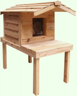 HEATED LARGE INSULATED CEDAR OUTDOOR CAT HOUSE, FERAL SHELTER WITH 