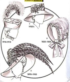 OOP MS RETRO HATS BONNETS HISTORICAL 1820 1920s SEWING PATTERN 
