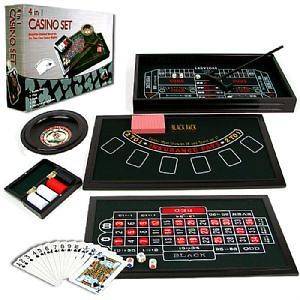 in 1 Casino Games & Portable Stained Wood Table Roulette Craps Poker 