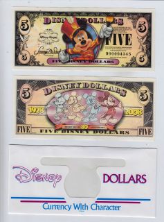 Disney Dollar Mickeys 80th Anniversary $5 2008 D series Walt 