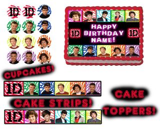 One Direction toppers cake Edible image sugar SHEET topper strips 