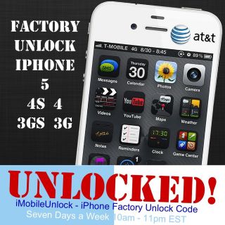 Factory Unlock Code Service AT&T iPhone 5 4S 4 3GS 3G Any Baseband 