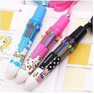   Stylish Cute Cartoon 10 color Automatic Ball Point Pen Best Gift 5113