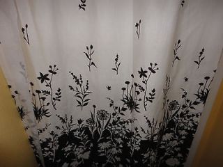 BACOVA FABRIC SHOWER CURTAIN FLORAL BLACK WHITE 69 X 72 PRE OWNED