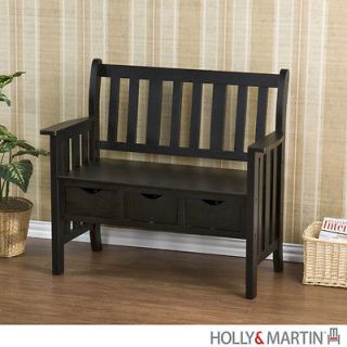PECOS Country BENCH Black Storage 3 Drawer Entryway Hallway NEW HOLLY 