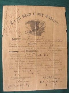 Massachusetts Vols 27th Regiment orig 1865 Civil War Discharge William 