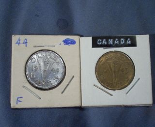Canadian 2 Pack. 1 1943 and 1 1944 Five Cent Piece. Very good 