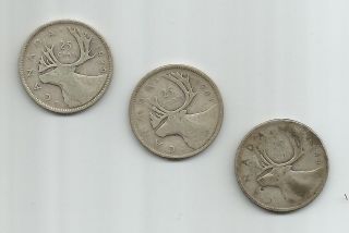 Silver Canadian 25 Cent Coins   1939, 1941, 1943