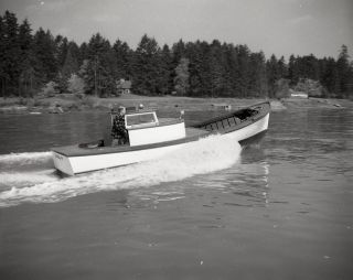 1951 classic vintage wooden boat on water 4x5 original negative