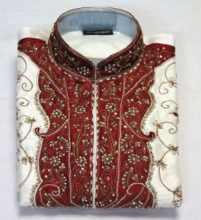 White Red Silk Sherwani Designer Mens Kurta Salwar Kameez Indian 