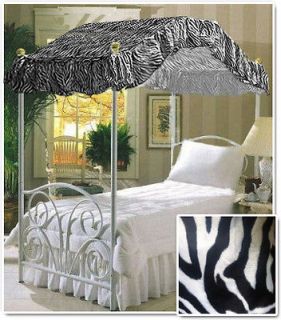 TWIN SIZE ZEBRA FAUX FUR ANIMAL CANOPY BED COVER TOP FABRIC KIDS 