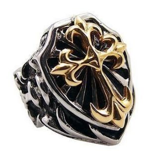   Gold Knight Noble Fleur De Lis Cross Stainless Steel Ring Size 7 15