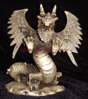 Tibet Silver Power Flying Dragon Statue