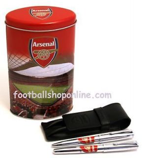 Arsenal Chrome Pen & Leather Case Tin Set