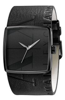 NEW ARMANI EXCHANGE BLACK LEATHER BAND WIDE CUFF MENS WATCH AX6002