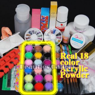   24 Acrylic Powder UV Liquid Nail Art Tips Pens Brush Kit Set 136