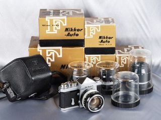 ALL BOXED@ Nikon F Chrome + Nikkor 24mm 35mm 50mm 105mm @Collectible 