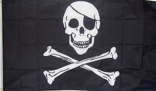 NEW 3ftx5ft PIRATE W/ PATCH JOLLY ROGER SKULL & BONES FLAG au