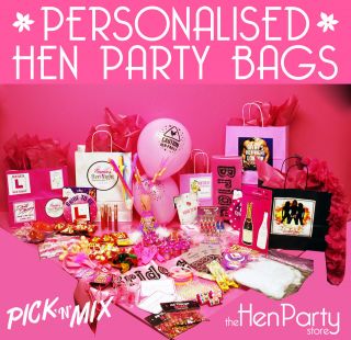 PERSONALISED HEN DO/PARTY GIFT BAGS *FILLED* CHOOSE 8 ITEMS AND 