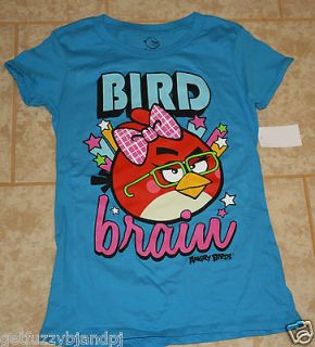 Girls Juniors L Large Turquoise Blue Angry Birds Bird Brain shirt NEW