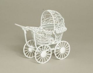 doll house MINI vintage WIRE BABY BUGGY CARRIAGE PRAM STROLLER FANCY