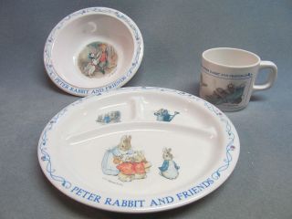 Peter Rabbit Melmac Divided Dish, Bowl, and Cup Set Clean and Bright