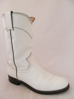 Justin White Leather Cowboy Western Boots Womens 6 B