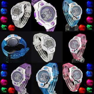 Color Flash Led Backlight Digital Sport Women Lady Boy Wristwatch 