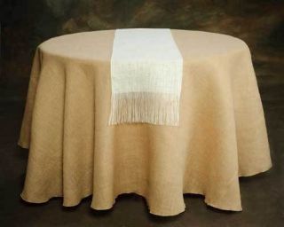 Burlap Table Runners 13 x 120 Cream White With Fringe, 100% Refined 