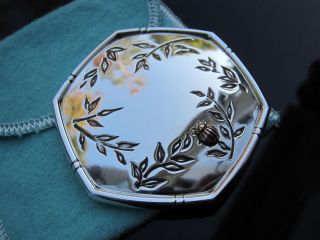 Tiffany RARE Silver 18K Gold Bamboo Ladybug Compact Mirror EXCELLENT 