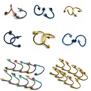   20pcs Stainless Tragus Rook Twisted Spiral Barbell Nose Lip Ring SBR
