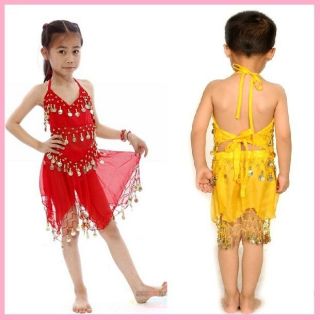 Kids Girls Belly Dance Top+Skirt Set Outfit Bollywood Coin Dancing 
