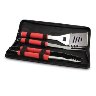 Three Piece BBQ Grilling Tool Set with Silicone Handles and Carry Case 