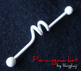   White Long Industrial Bar Barbell Ear Ring body piercing jewelry 4H3