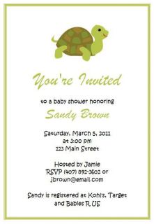 GREEN TURTLE BABY SHOWER INVITATIONS