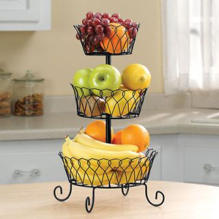 Black 3 Tier Fruit Basket Space Saving Holder Storage Kitchen Home 
