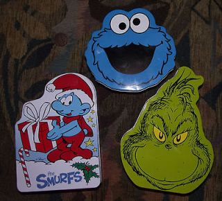 LOT OF 3 TV Character Decorative Tins GRINCH Cookie Monster SMURFS 