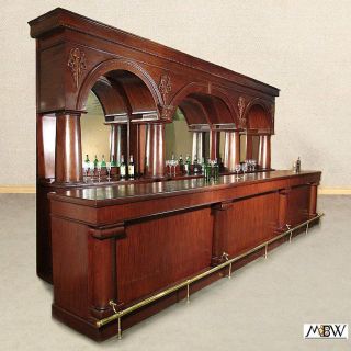20Ft Solid Mahogany Home Pub Bar w/ Cabinets, Mirrors & Rails 