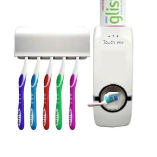 White Auto Toothpaste Dispenser+Brus​h Holder With Toothbrush Holes 