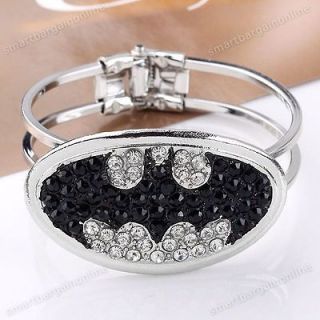 1x Black Clear Crystal Rhinestone Batman Logo Symbol Bangle Bracelet 