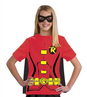 Kids Girls Robin Batman Halloween Costume Tee Shirt Mask & Cape