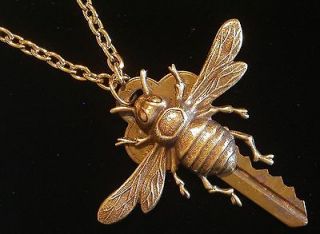 Napoleonic Bee Altered Key Necklace 24 Karat Gold Plate & Antiqued 