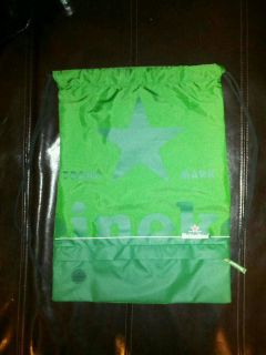 Heineken green draw string back pack with zipper compartment