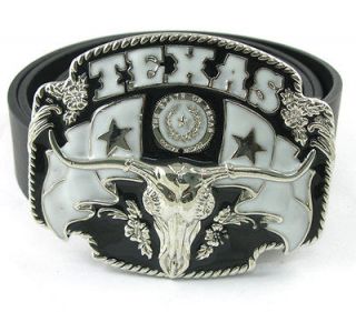   Cowboy Texas Longhorn Bull Ox Cow Head Buckle Genuine Leather Belt Men
